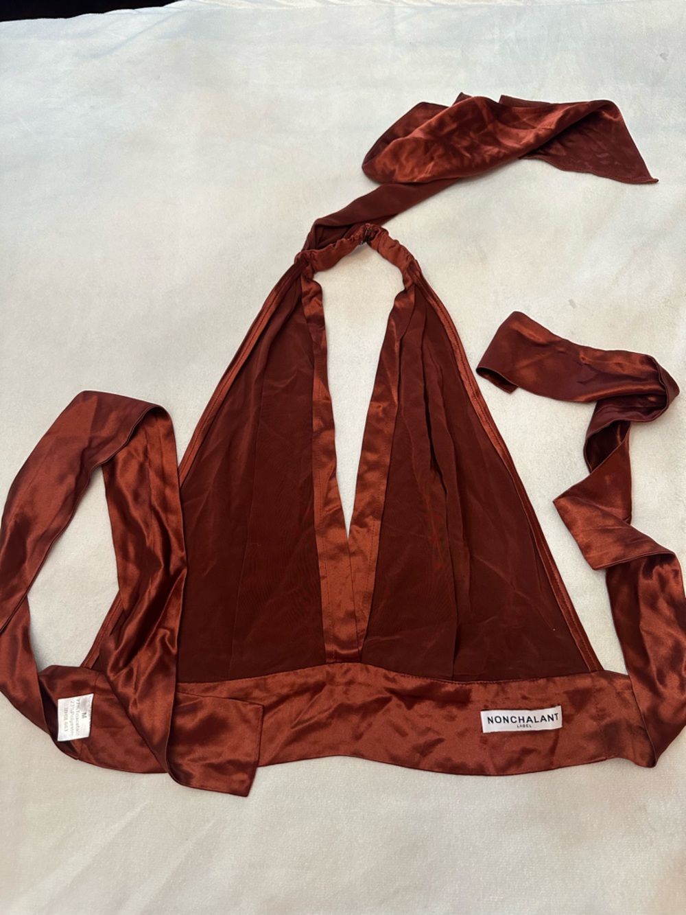 Nonchalant Label Burgundy Satin Halter Top Backless Tie Crop Top M 38541 - Picture 6 of 11